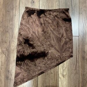 XOXO See-Through Asymmetrical Hem Tie-Dye Brown Midi Skirt